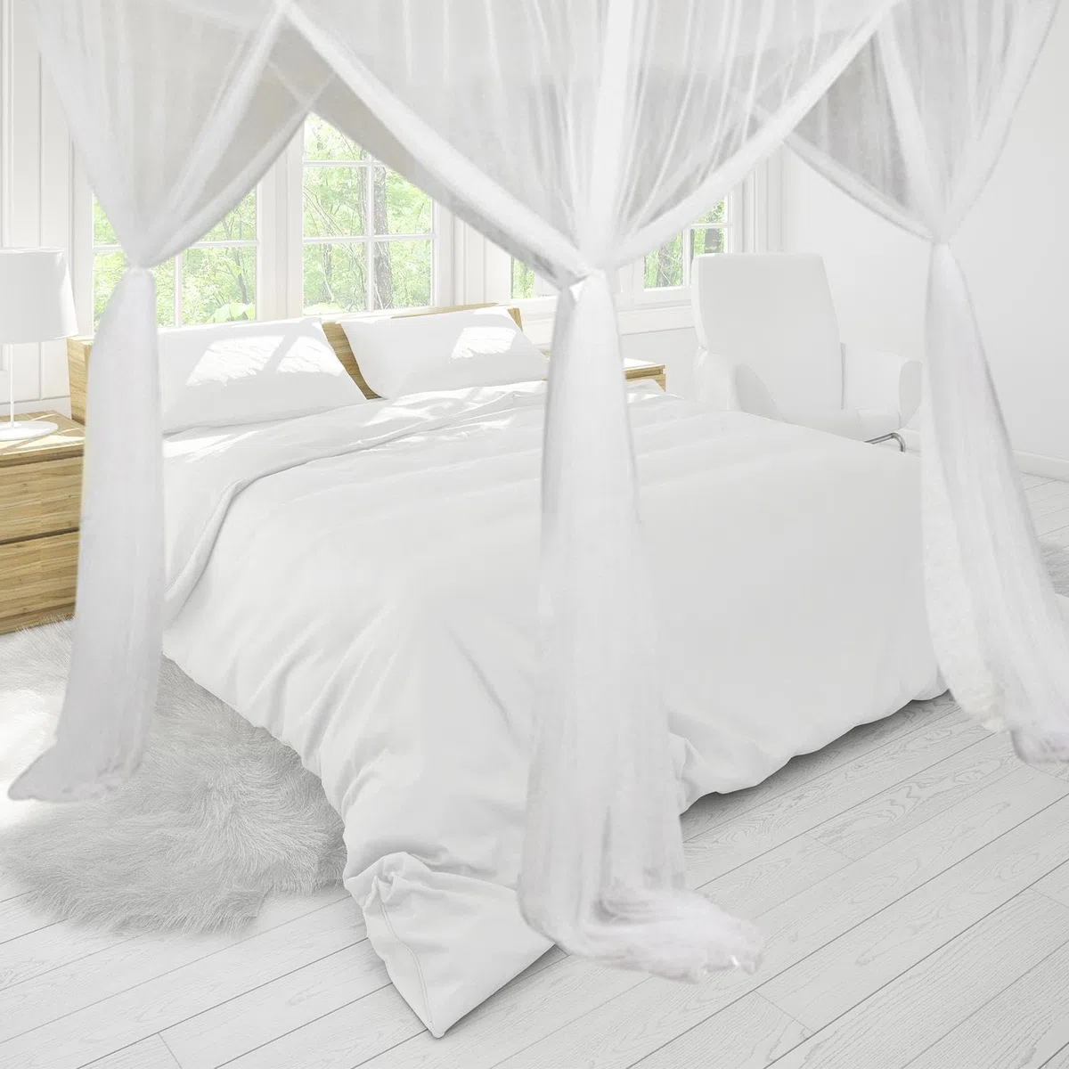 Baoblaze 4 Eckpfosten Himmelbett Vorhang, Moskitonetz Doppelbett und Einzelbett, Mückenschutz Moskitonetz, Mückennetz Bett, Moskitonetz Doppelbett für Haus Kinderzimmer Reise im Freien, Weiß