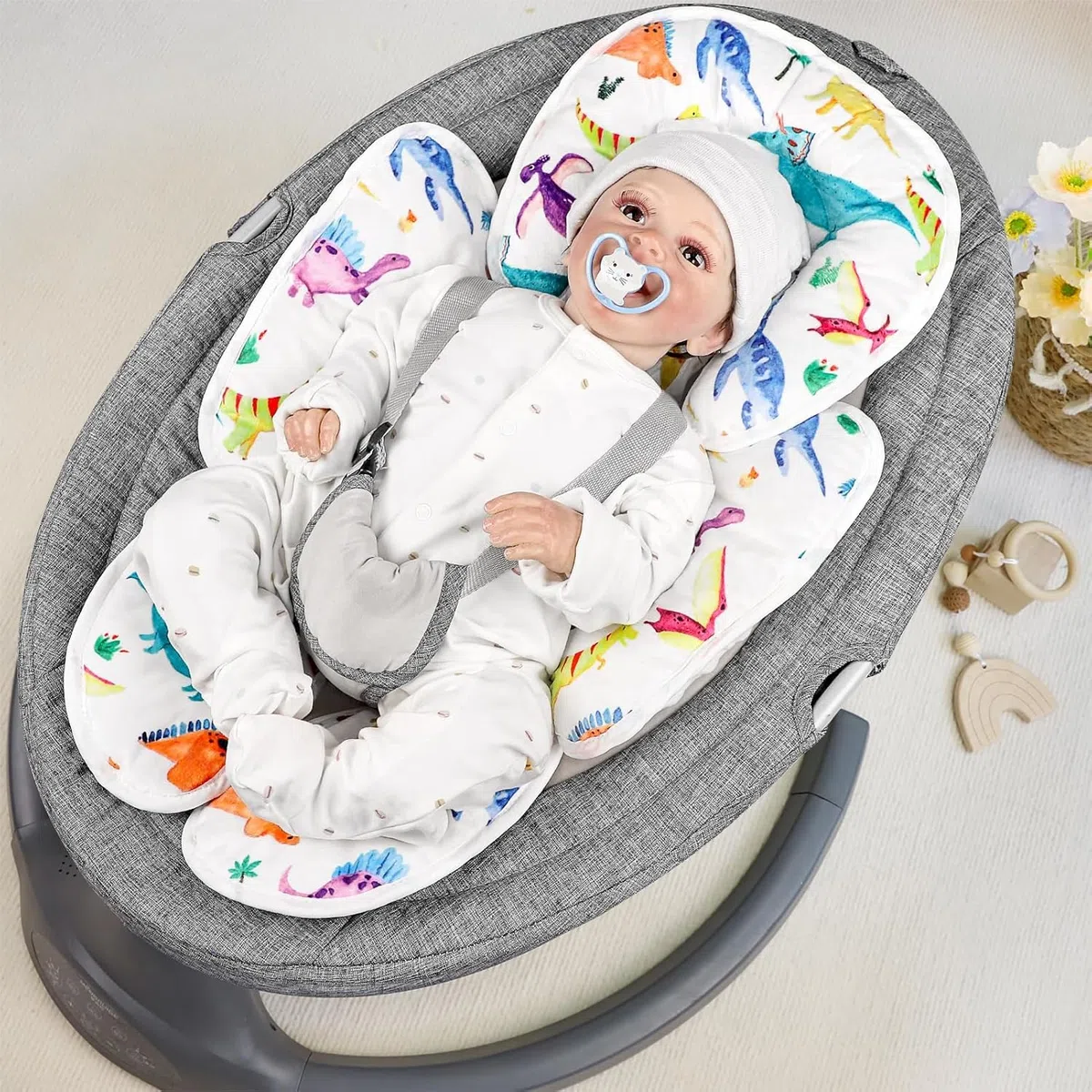 Hooyax Baby Autositz-Kissen, Kopf- und Körperstütze für Babyschalen, Einlage für Babyschalen, Kopfstützenkissen für Neugeborene für Kinderwagen, Babywippen, Schaukeln, Dinosaurier