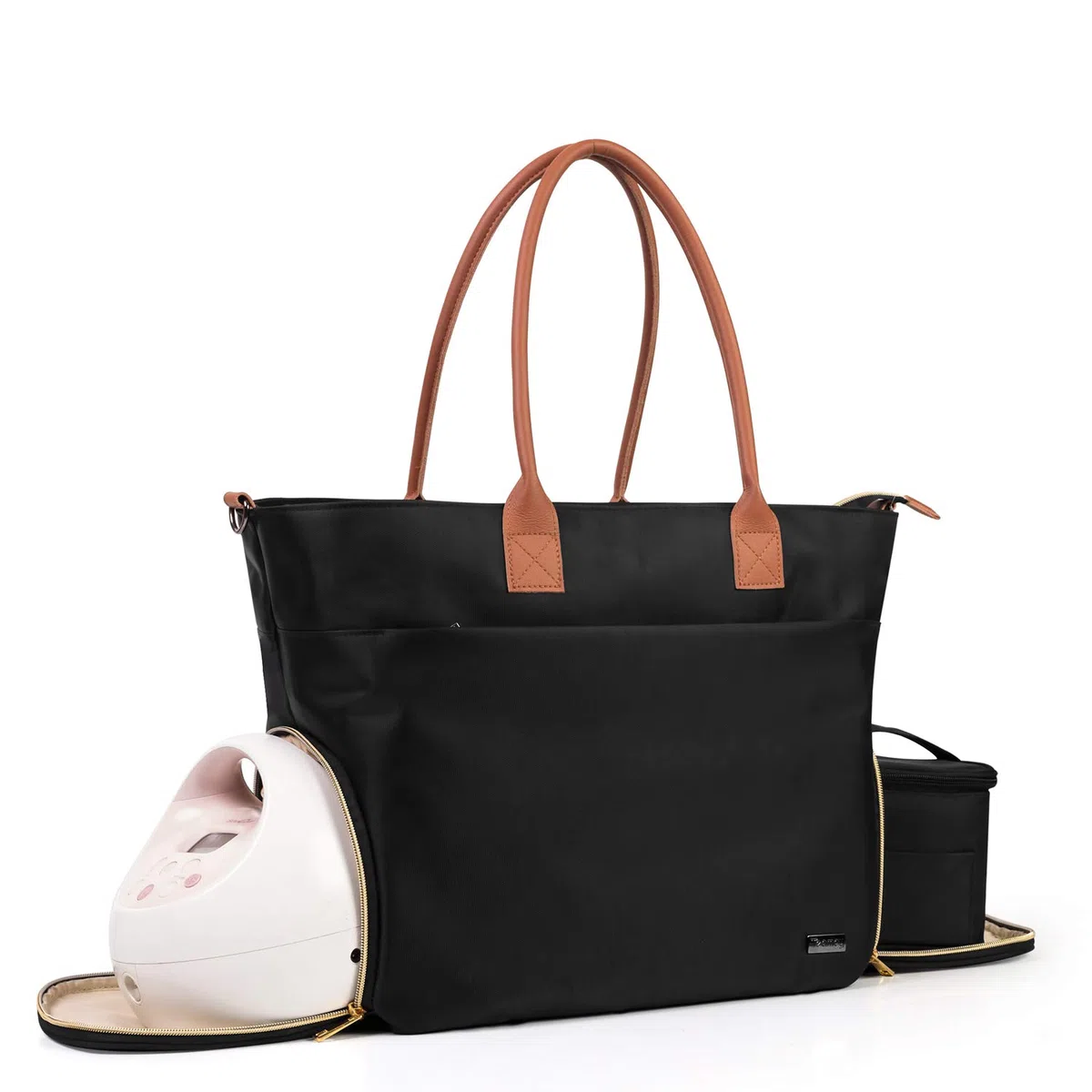 Teamoy Milchpumpen Tasche, kompatibel mit Spectra S1, S2, Medela und Kühltasche, Aufbewahrungstasche für Milchpumpen und Laptop mit Ledergriff für Berufstätige Mütter, Schwarz (NUR TASCHE)