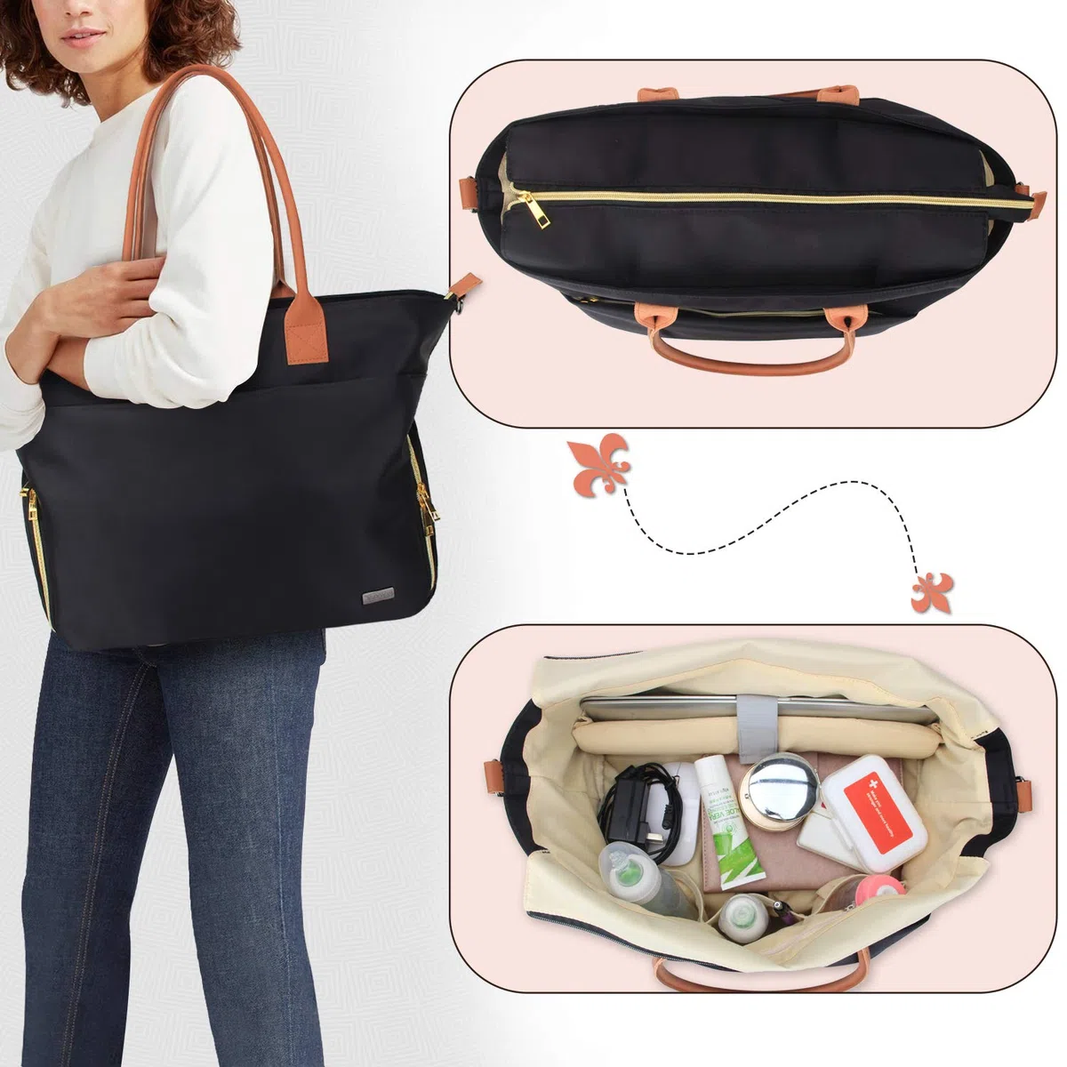 Teamoy Milchpumpen Tasche, kompatibel mit Spectra S1, S2, Medela und Kühltasche, Aufbewahrungstasche für Milchpumpen und Laptop mit Ledergriff für Berufstätige Mütter, Schwarz (NUR TASCHE)
