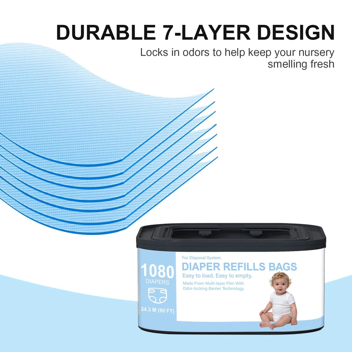 Jumbo+ quadratische Nachfüllbeutel, kompatibel mit Diaper Genie Compact, Classic und Select Eimern, für bis zu 1080 Windeln in Neugeborenengröße, 3 Stück
