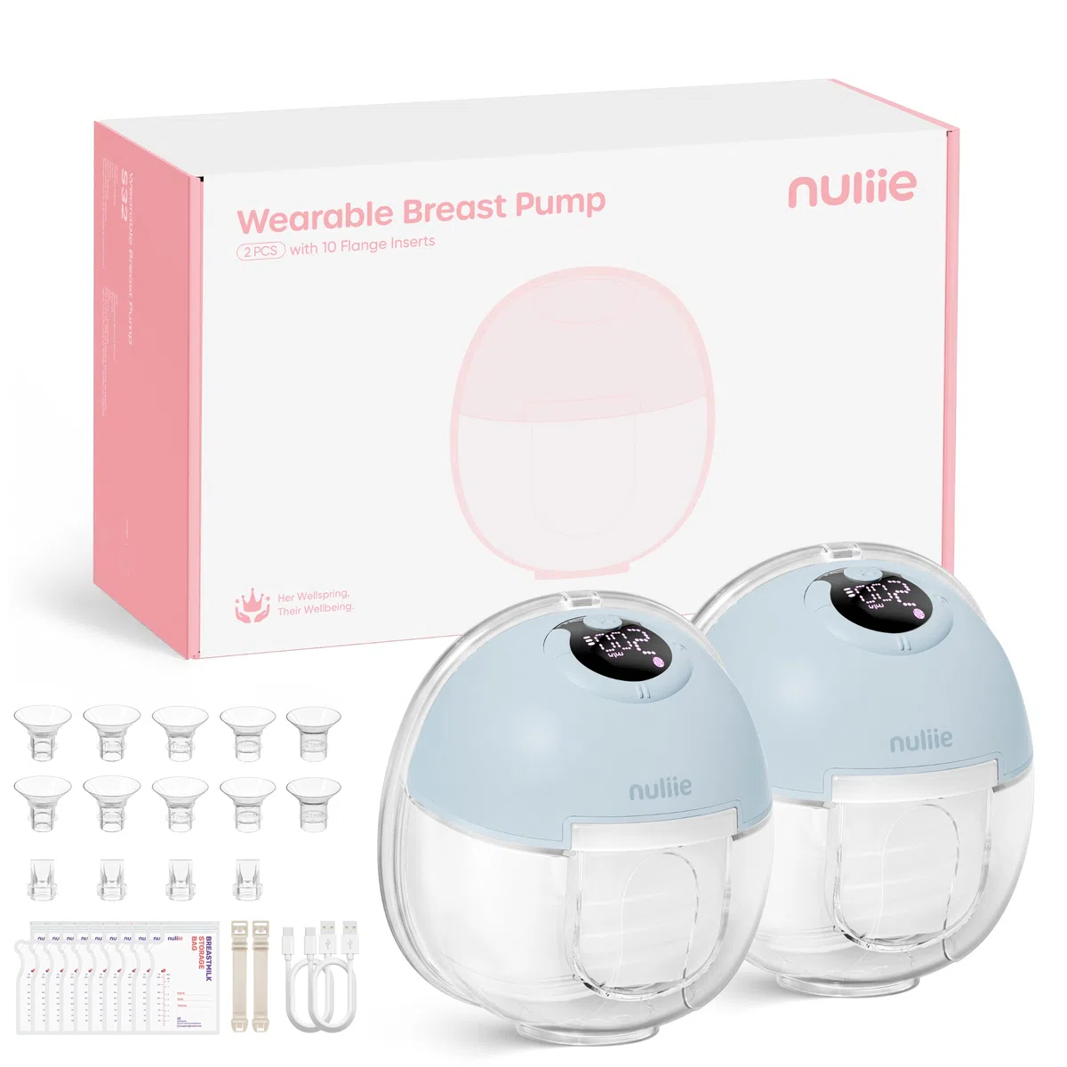 Nuliie Milchpumpe Elektrisch tragbare (2 Packs, Light Blue)
