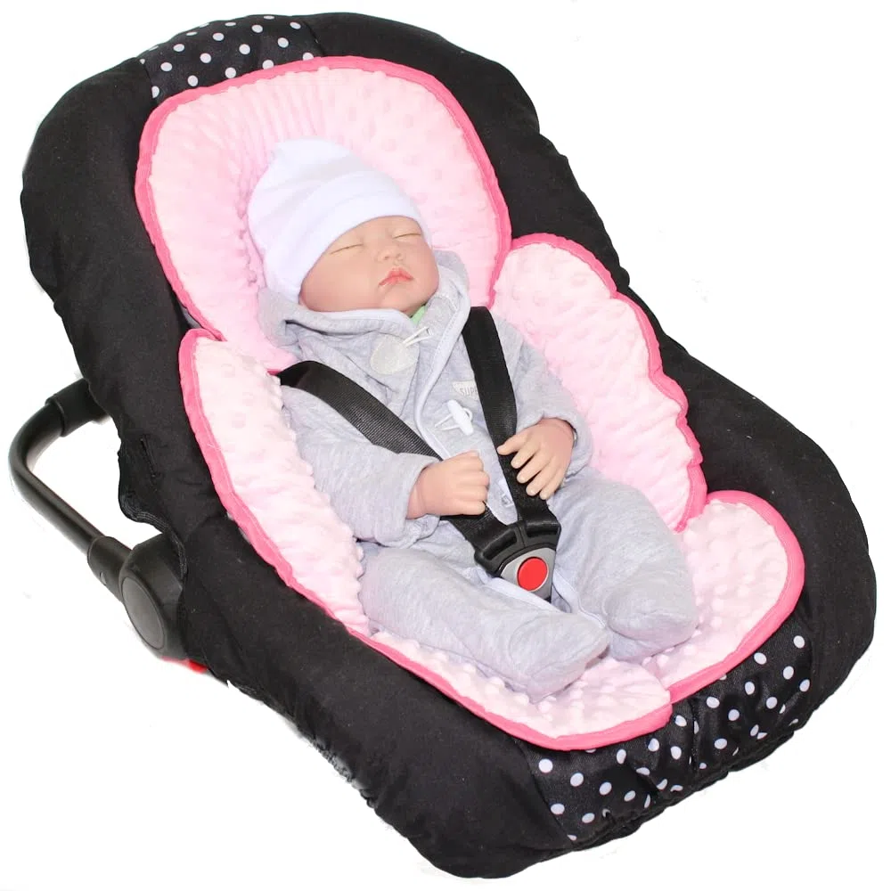 Sitzverkleinerer Minky - Baumwolle Baby Auto Kindersitz Babyschale Einlage Einsatz (Girl + Rosa)
