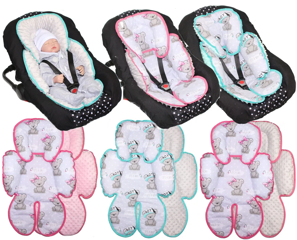 Sitzverkleinerer Minky - Baumwolle Baby Auto Kindersitz Babyschale Einlage Einsatz (Girl + Rosa)