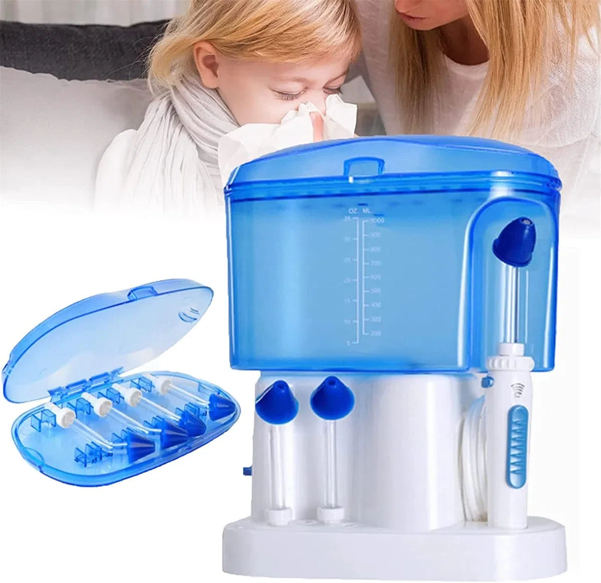 Nasenspülsystem mit 1000 ml großem Wassertank – druckverstellbares Sinusspülset, perfekt für Erwachsene und Kinder – effektiver Nasenreiniger