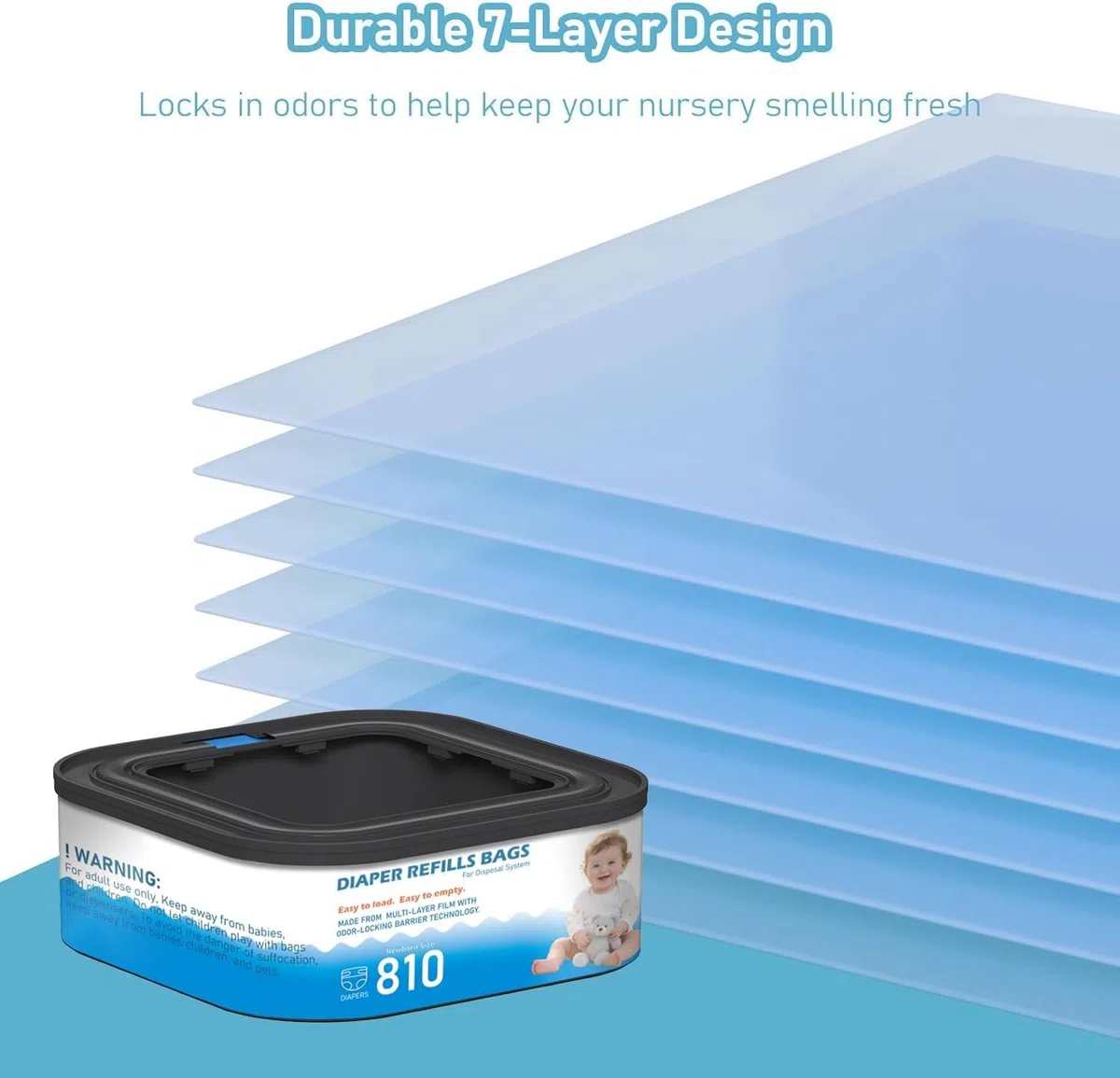 Jumbo-Nachfüllpackungen, quadratisch, kompatibel mit Diaper Genie Compact, Select Eimern, klassischer Version, für bis zu 810 Windeln in Neugeborenengröße, 4 Packungen