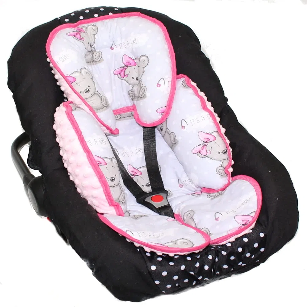 Sitzverkleinerer Minky - Baumwolle Baby Auto Kindersitz Babyschale Einlage Einsatz (Girl + Rosa)