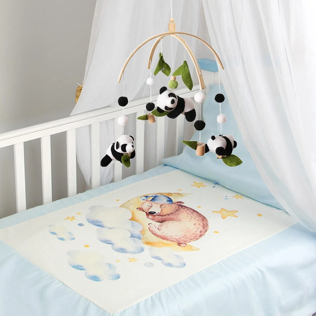 Panda Mobile Bettglocke mit Filzbällen für Jungen und Mädchen