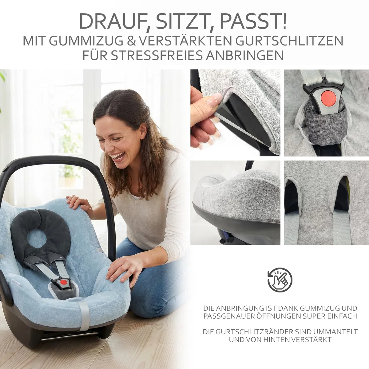 Sommerbezug Babyschale kompatibel mit Maxicosi Pebble & Pebble Plus - Atmungsaktiver Schonbezug Baumwolle - weich, passgenau Gurtschlitzen - Ersatzbezug Babysitz, waschbar - GRATIS KP (apfelgrün)