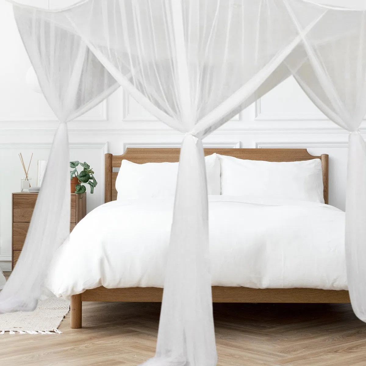 Baoblaze 4 Eckpfosten Himmelbett Vorhang, Moskitonetz Doppelbett und Einzelbett, Mückenschutz Moskitonetz, Mückennetz Bett, Moskitonetz Doppelbett für Haus Kinderzimmer Reise im Freien, Weiß