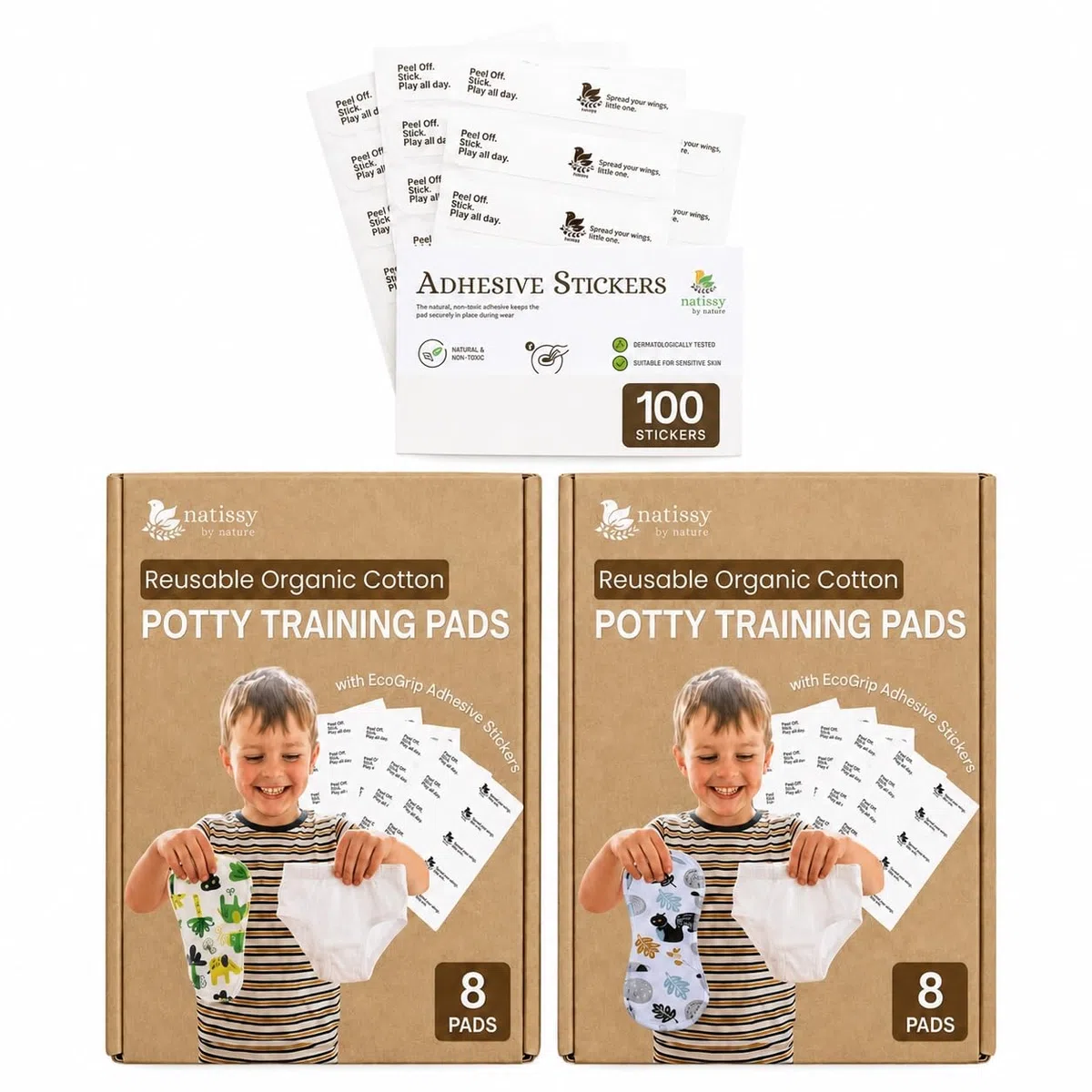 Waschbare Töpfchentraining-Einlagen & 100 Extra-EcoGrip-Klebestreifen